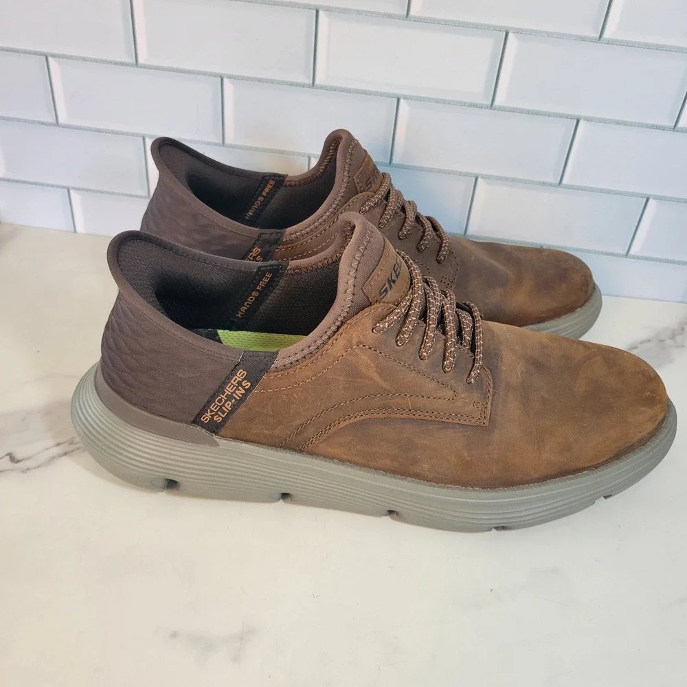 Skechers Slip-ins Garza Gervin Mens 10 Brown Leather Sneakers 205046